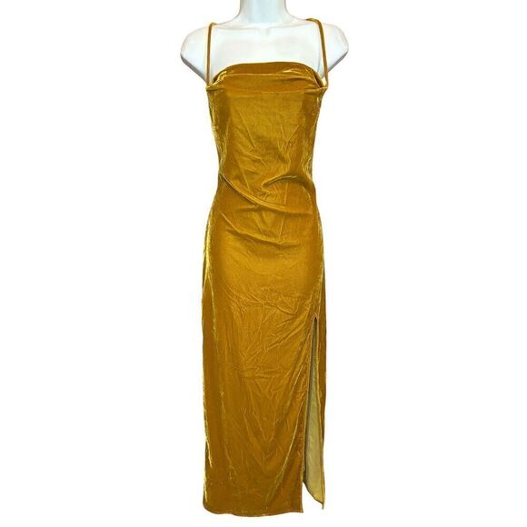 Staud Bellamy Velvet Dress in Yellow Gold NWOT Size XS - Picture 4 of 6